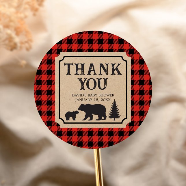 Adesivo Lumberjack Bear Baby Shower  (Bear Plaid Baby Shower Sticker)