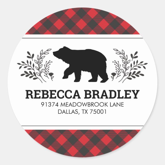 Adesivo Lumberjack Urso Buffalo Plaid Endereço de Devoluçã (Frente)