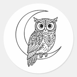 Adesivo Luna Owl Line Art with Crescent Moon