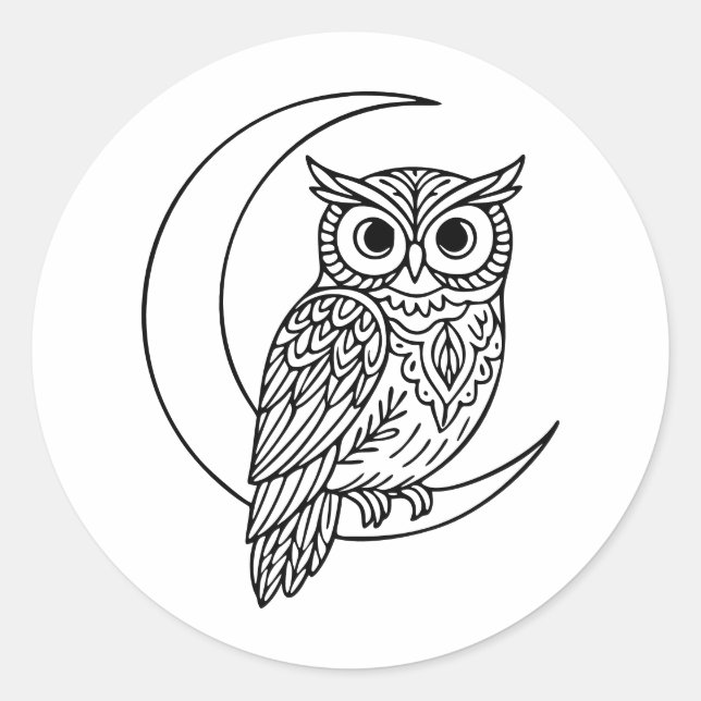 Adesivo Luna Owl Line Art with Crescent Moon (Frente)