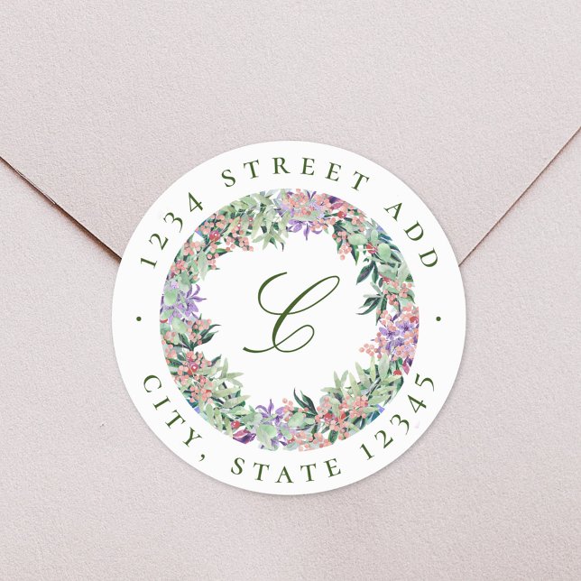 Adesivo Luscious Floral Wreath Monograma Endereço de Retor (Criador carregado)