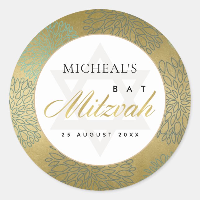 ADESIVO LUX FAUX WHITE DOURADO DAHLIA FLORAL BAR BAT MITZV (Frente)