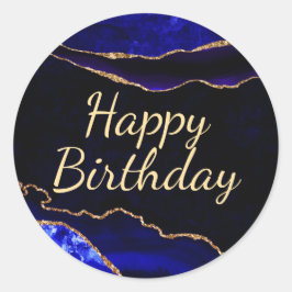Adesivo Luxo Azul e Dourado Brilho Ágata Aniversário