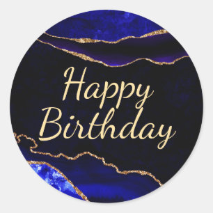 Adesivo Luxo Azul e Dourado Brilho Ágata Aniversário