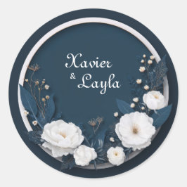 Adesivo Luxo Azul Marinho Branco Floral Dourado Casamento