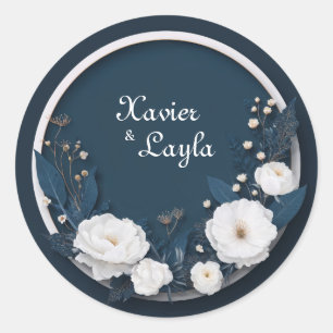 Adesivo Luxo Azul Marinho Branco Floral Dourado Casamento