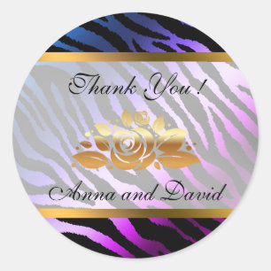 Adesivo Luxo Moderno Prata Tigre Roxo Adicione Seu Texto