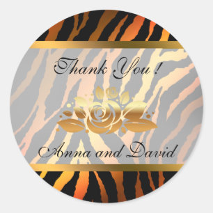 Adesivo Luxo Moderno Tigre Laranja Dourado Adicione Seu Te