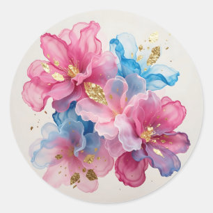 Adesivo Luxo Rosa Azul Dourado Floral