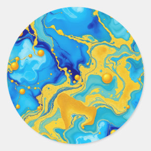 Adesivo Luxuoso Azul e Dourado Abstrato de Tinta Alcoólica