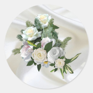 Adesivo Luxuoso, Branco, Seda Fluindo & Rosas Brancas.