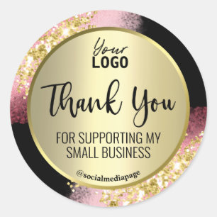 Adesivo Luxuoso Dourado brilho Rosa Obrigado Logo