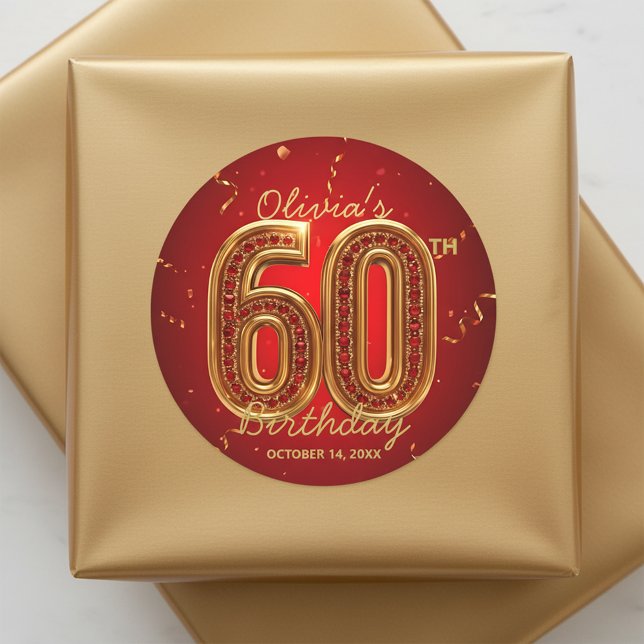 Adesivo Luxuoso Vermelho Dourado Rubi Joia Glam 60º Aniver (Criador carregado)
