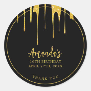 Adesivo Luxúria Dourada Glitter Gota Doce 16 Aniversário