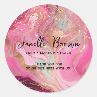 Adesivo Luxury Pink Marble Gold Glitter Thank You Sticker