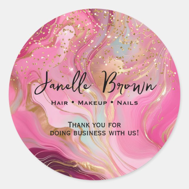 Adesivo Luxury Pink Marble Gold Glitter Thank You Sticker (Frente)