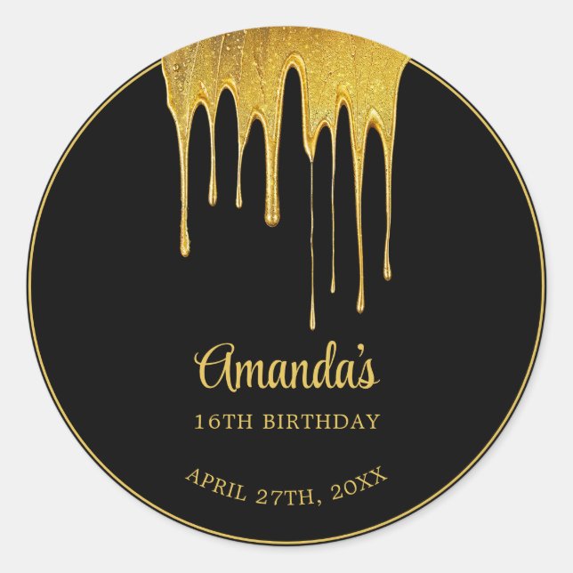 Adesivo Luxury Preto e Dourado Lixeira Doce 16 Aniversário (Frente)