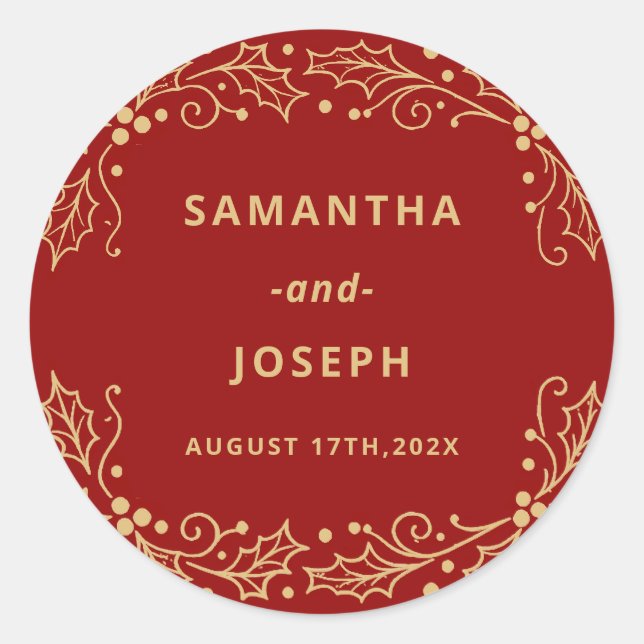 Adesivo Luxury Red & Antique-Gold Wedding Envelope Seal (Frente)