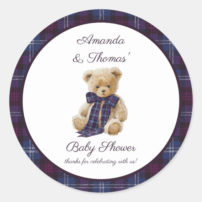 Adesivo Luxury Tartan Baby Shower thank You (Frente)