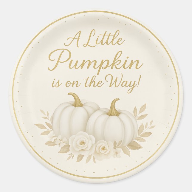 Adesivo Luxury White & Gold Pumpkin Round Sticker | Fall B (Frente)