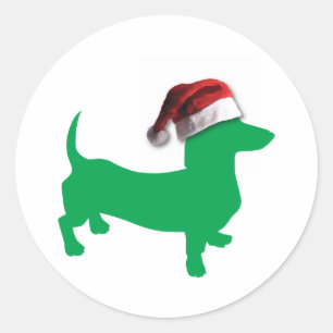 Adesivo Luz - Dachshund verde com um chapéu de Papai Noel