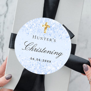 Adesivo Luz de batismo menino brilhante laranja azul cruz