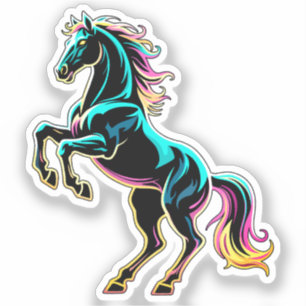 Adesivo Luz Neon de Cavalo Efeito Glitch Estilo Retro