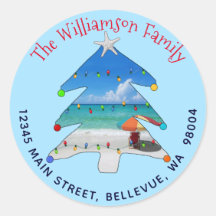 Luzes da árvore de Natal da praia do endereço de d