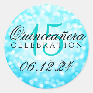 Adesivo Luzes de Bokeh de turquesa do aniversário de