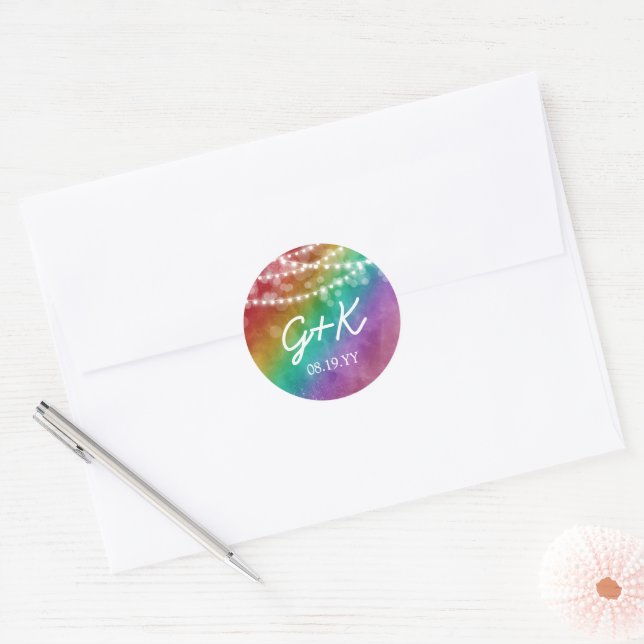 Adesivo Luzes de Corda com Efeito Ombre de Arco-íris Monog (Envelope)