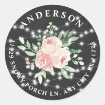 Luzes de corda de buquê floral rosado endereço de