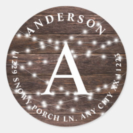 Adesivo Luzes de Corda de Madeira Rústica Monograma endere