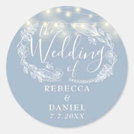 Adesivo Luzes de Corda Florais Azul Empoeirado Casamento