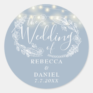 Adesivo Luzes de Corda Florais Azul Empoeirado Casamento