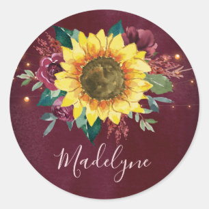 Adesivo Luzes de girassol Nome Borgonha Floral