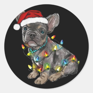 Adesivo Luzes de Natal Cachorro Bulldog Francês Santa Xmas