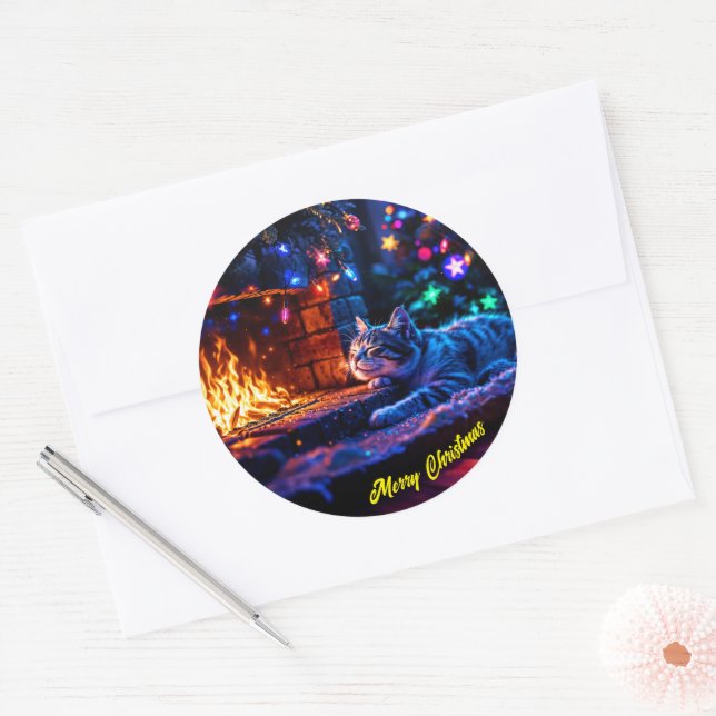 Adesivo Luzes de Natal de gato bonitinho (Envelope)