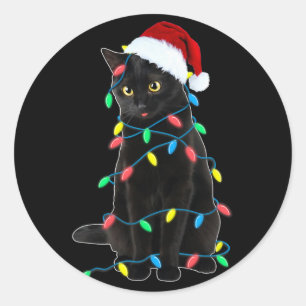 Adesivo Luzes de Natal de Gato Preto, Gatinho do Papai Noe