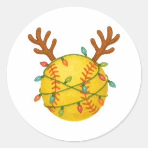 Adesivo Luzes de Natal de Rena de Softbol Engraçado Esport