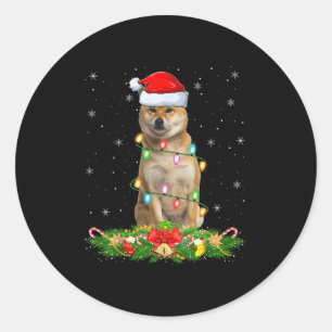 Adesivo Luzes de Natal do Cão Shiba Inu Chapéu Divertido d