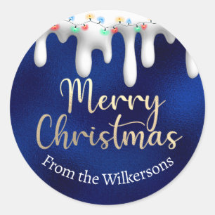 Adesivo Luzes de Natal em Neve Dourada e Azul Nome Persona