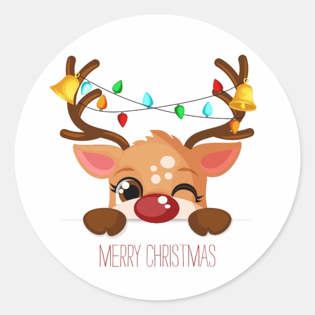 Adesivo Luzes de Natal Feliz com Rena Sorridente (Frente)