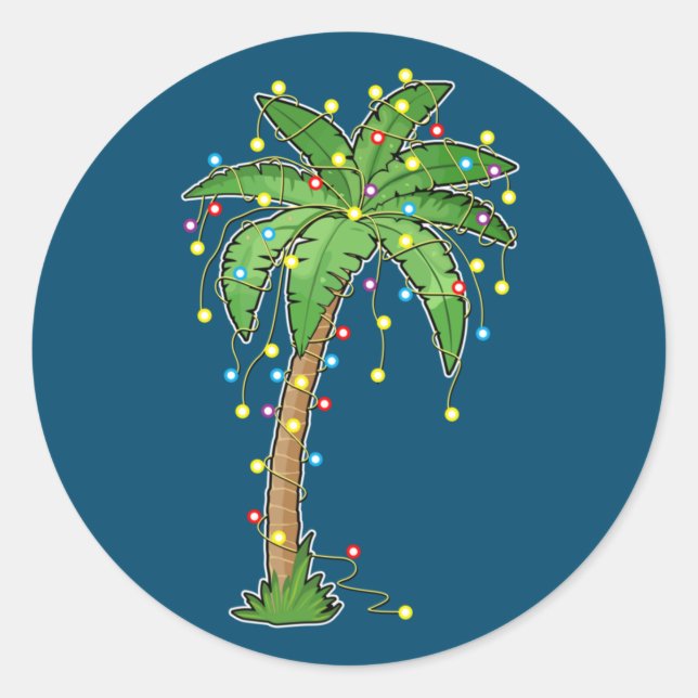 Adesivo Luzes de Natal Palm Tree Beach Funny Tropical (Frente)