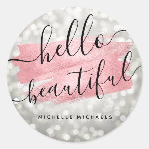 Adesivo Luzes de Prata Douradas com Script "Hello Beautifu