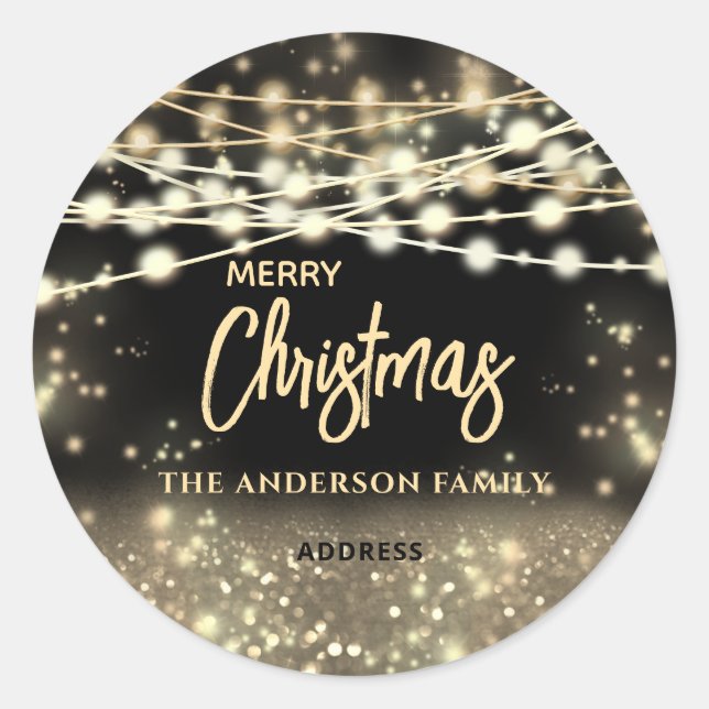 Adesivo Luzes pretas Douradas brilham Feliz Natal (Frente)