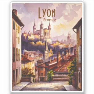 Adesivo Lyon França Viagem Cidade Paisagem Aquarela Vintag