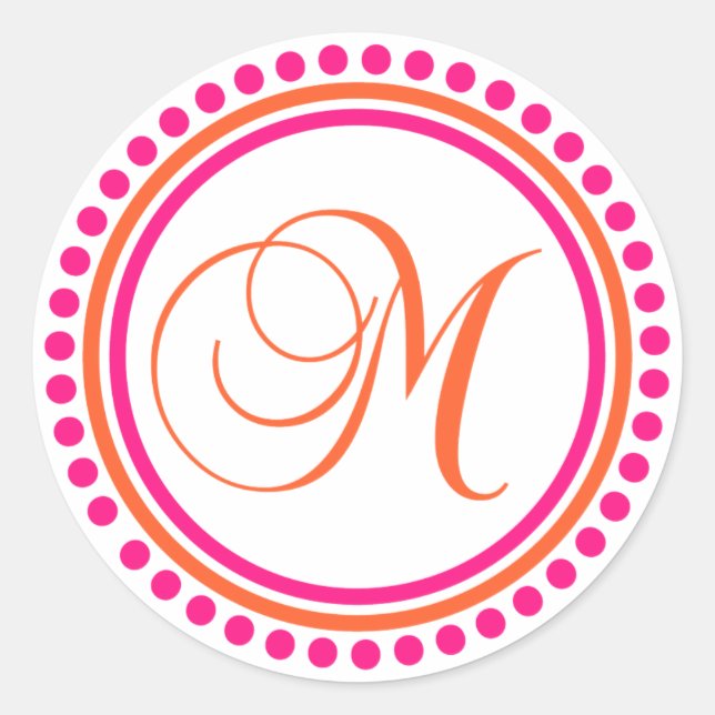 Adesivo M Monograma (Círculo Dot Rosa/Laranja) (Frente)