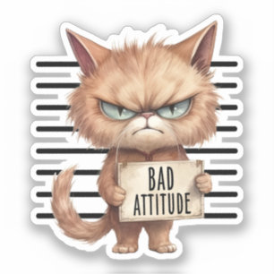 Adesivo Má Atitude Cat Mugshot - Design Felino Engraçado