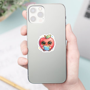 Adesivo Maçã Inteligente Kawaii Fofa com Óculos Segurando