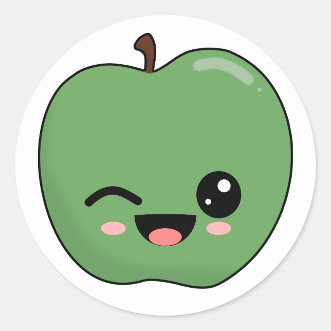 Adesivo Maçã Verde Feliz Piscando (Frente)